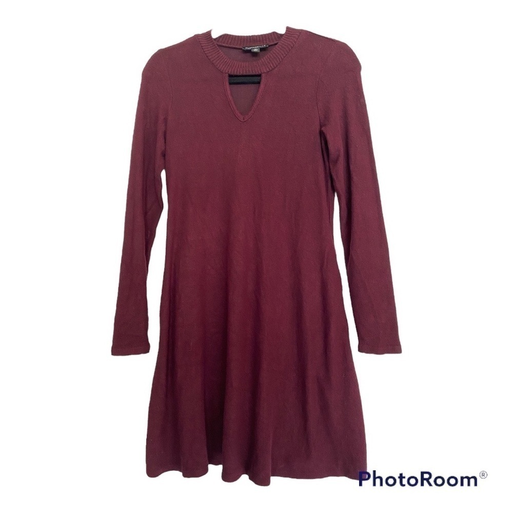FORTUNE + IVY CUT OUT BURGUNDY LONG SLEEVE DRESS
